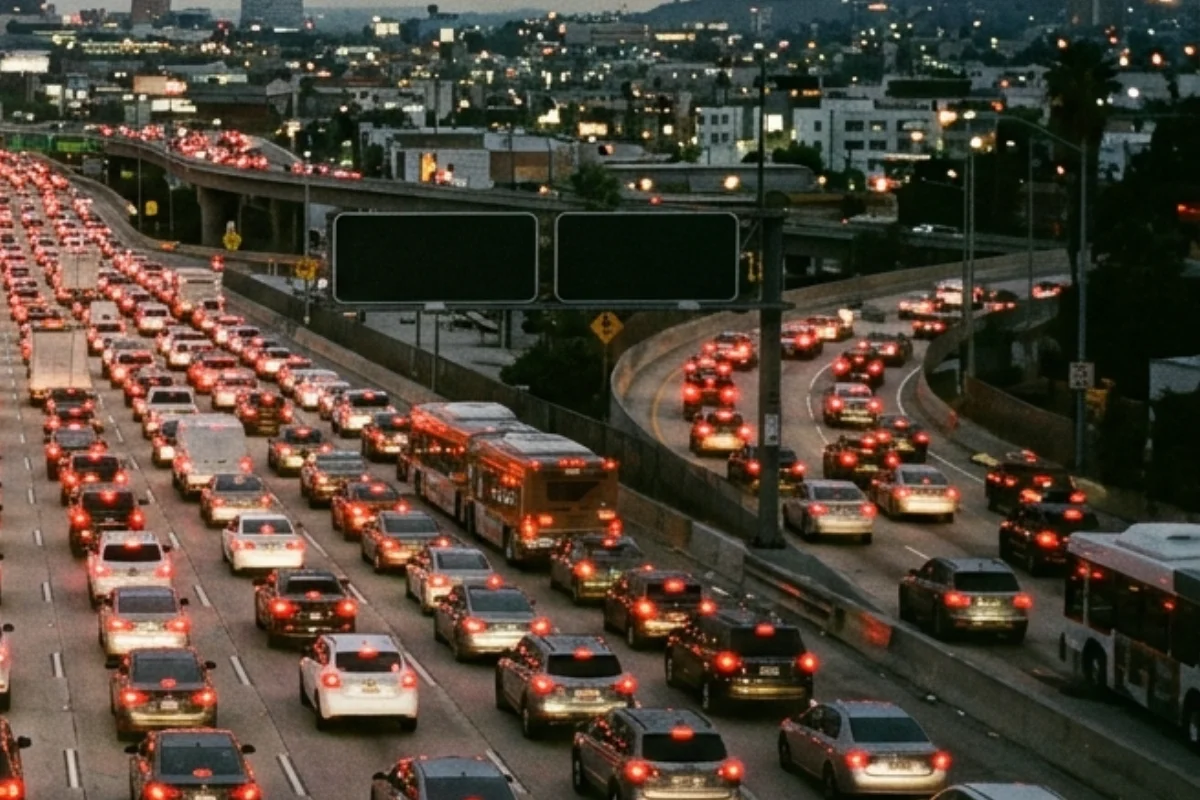 Se ve una autopista con mucho tráfico