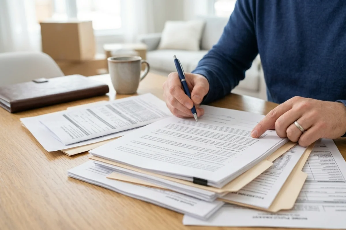 Una persona leyendo y firmando unos documentos